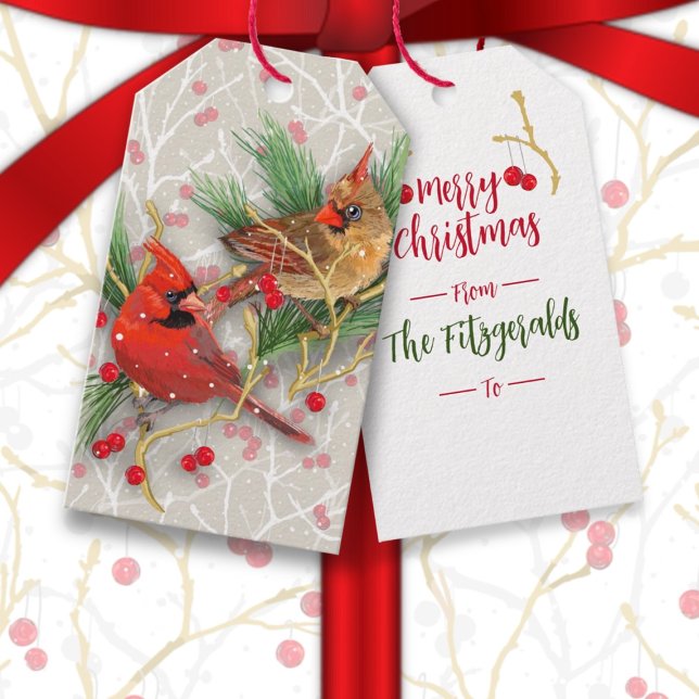 Personalized Cardinals Couple Christmas Gift Tags (Creator Uploaded)