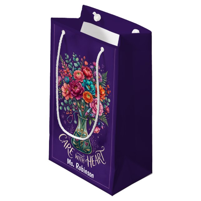 Personalized Care With Heart Nurse Gift Bag (Front Angled)
