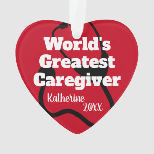 Personalized Caregiver Red Heart Christmas Ornament