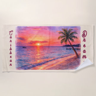 Personalized Caribbean Dream Sunset Beach Towel