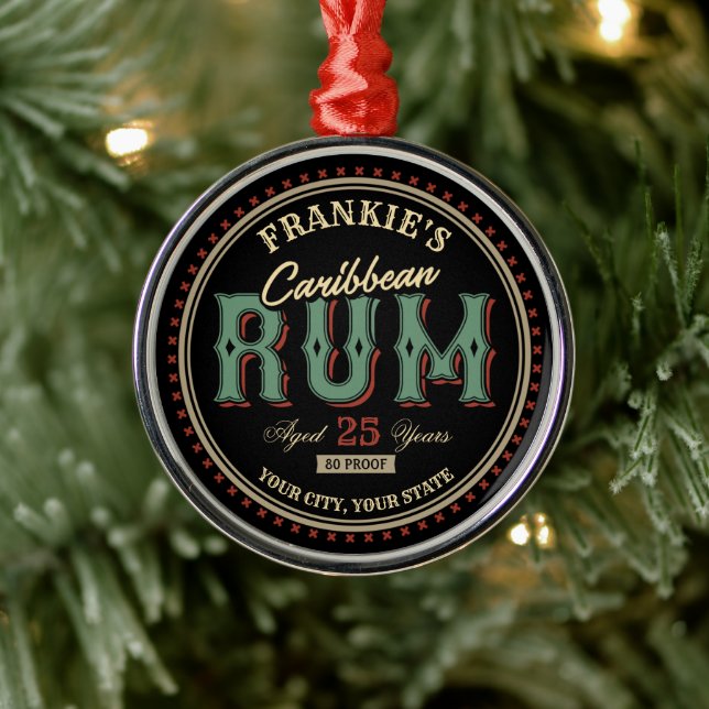 Personalized Caribbean Rum Liquor Bottle Label Bar Metal Ornament (Tree)