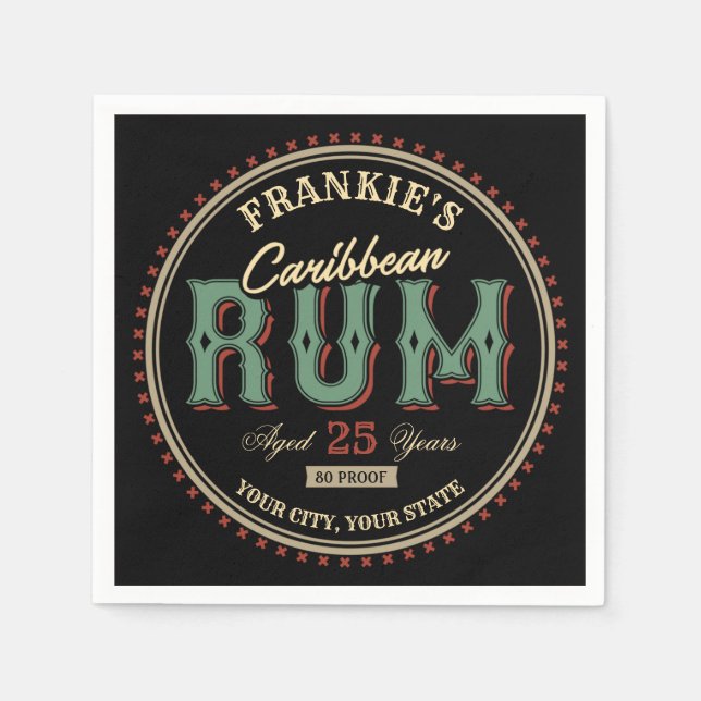 Personalized Caribbean Rum Liquor Bottle Label Bar Napkin (Front)