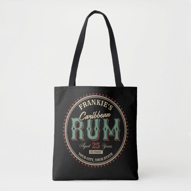 Personalized Caribbean Rum Liquor Bottle Label Bar Tote Bag (Front)