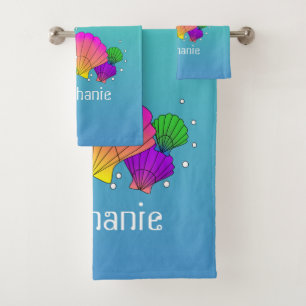 Personalized Caribbean Sea Shells with Bubbles Bath Towel Set