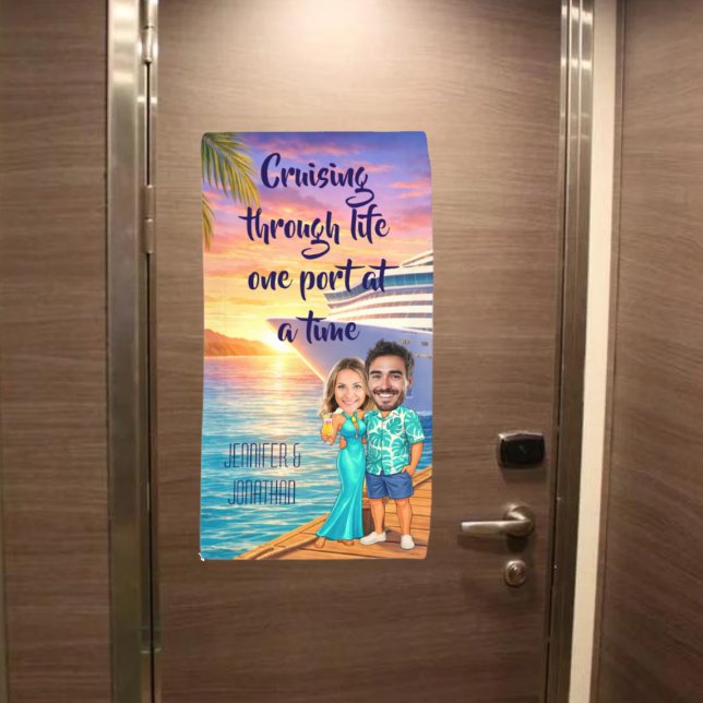 Personalized Caricature Couple Cruise Door Banner (Personalized Couple's Cruise Banner | Not shown to scale. Image is for example purposes only.
)