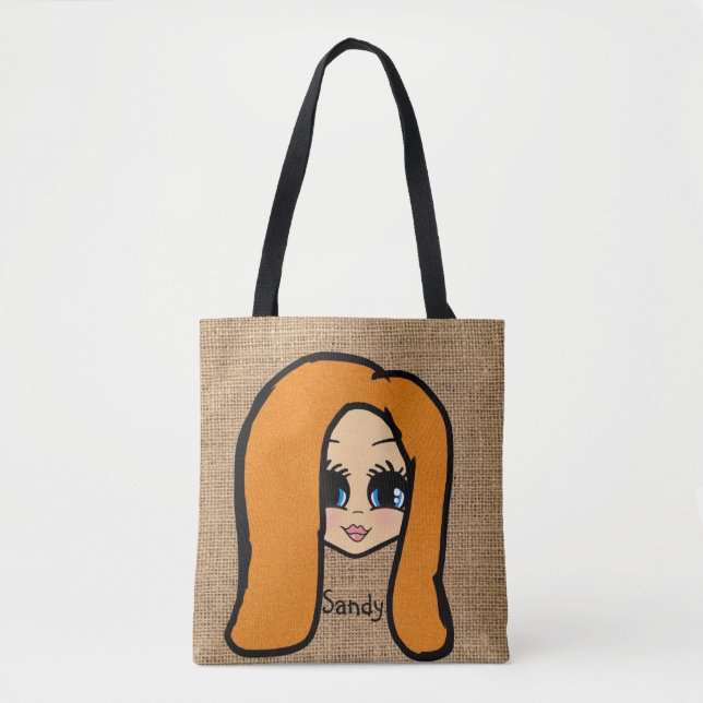 Personalized Caricature Jute Print ginger red Tote Bag (Front)