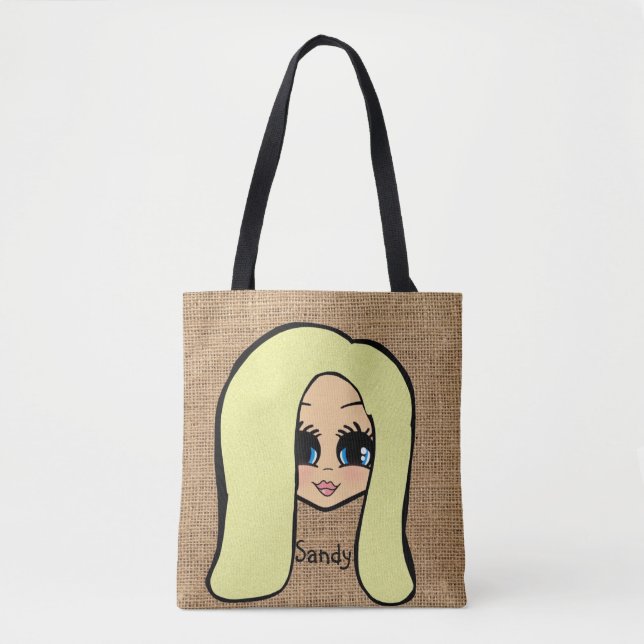 Personalized Caricature Jute Print Tote Blonde (Front)