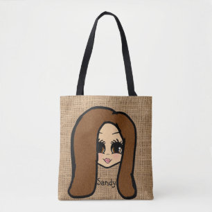Personalized Caricature Jute Print Tote Brown Hair