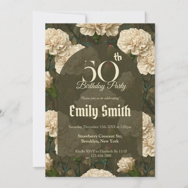 Personalized Carnation Luxury 90Th Birthday Invitation (Front)