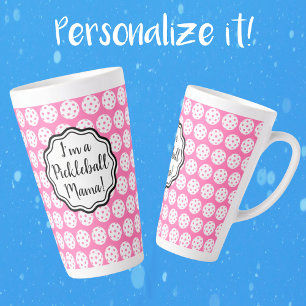 Personalized Carnation Pink And White Pickleball  Latte Mug