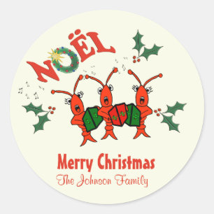 Personalized  Caroling Crawfish Lobster Christmas Classic Round Sticker