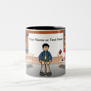 Personalized Carpenter, Handyman - Male Cartoon Two-Tone Coffee Mug