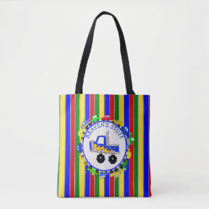 Personalized Cars and Trucks Striped Boy's Tote Bag
