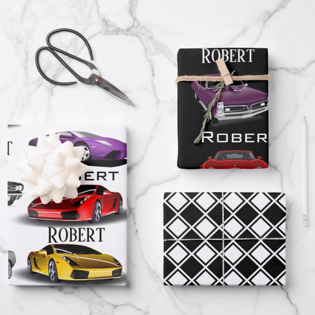 Personalized Cars Wrapping Paper Sheet (Front)