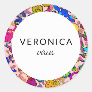 Personalized Cartoon Bacteria Name Classic Round Sticker