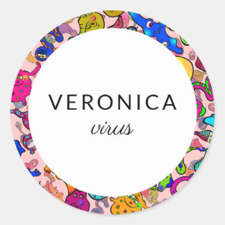 Personalized Cartoon Bacteria Name Classic Round Sticker