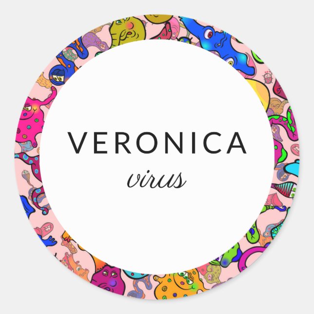 Personalized Cartoon Bacteria Name Classic Round Sticker (Front)