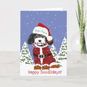 Personalized Cartoon Bernedoodle Santa Dog Holiday Card