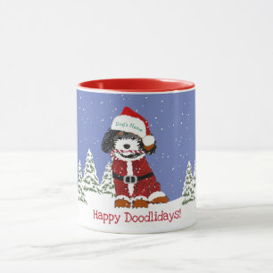 Personalized Cartoon Bernedoodle Santa Dog Mug
