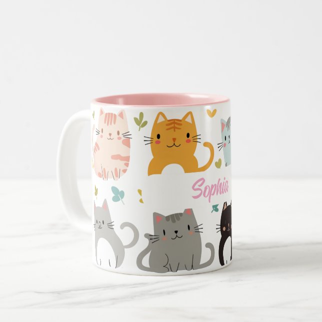 Personalized Cartoon Cat Mug - Custom Name Gift (Front Left)