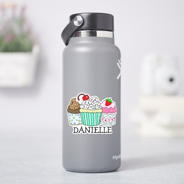 Personalized Cartoon Cupcakes and Name  Sticker (HydroFlask)