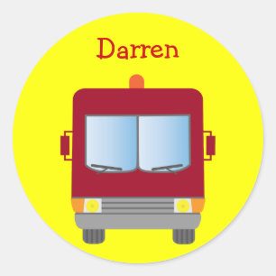 Personalized Cartoon Fire Truck Yellow Classic Round Sticker