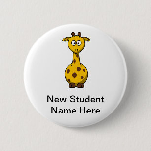 Personalized Cartoon Giraffe for New Students 2 Inch Round Button