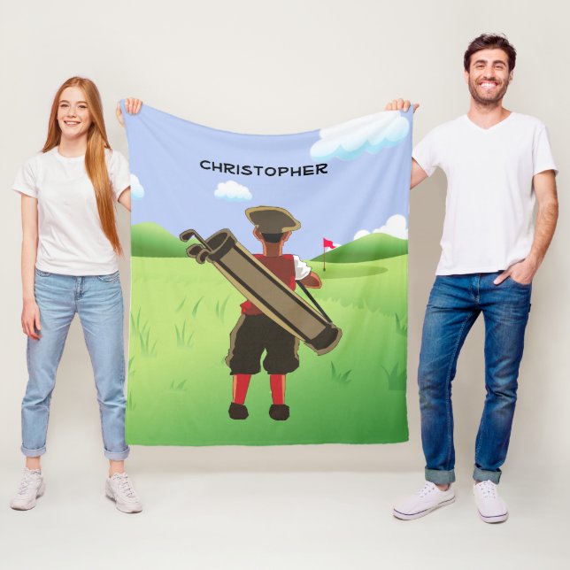 Personalized cartoon golfer fleece blanket (In Situ)