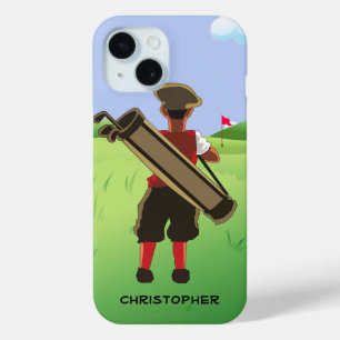 Personalized cartoon golfer on golf course iPhone 15 case
