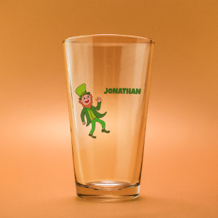Personalized Cartoon Leprechaun St. Patrick's Day Glass
