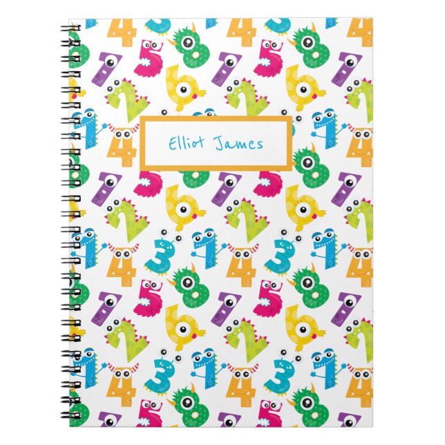 Personalized Cartoon Monster Numbers Pattern Math Notebook (Front)