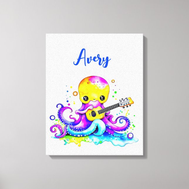 Personalized Cartoon Octopus Playing the Guitar  Canvas Print (Front)