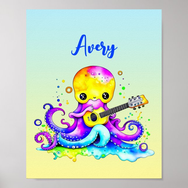 Personalized Cartoon Octopus Playing the Guitar  P Poster (Front)