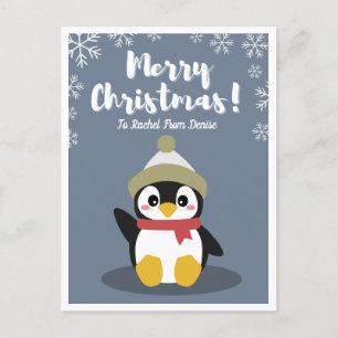 Personalized Cartoon Penguin Christmas Post Card