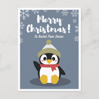 Personalized Cartoon Penguin Christmas Post Card 