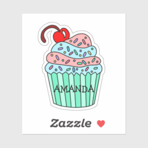 Personalized Cartoon Pink and Blue Cupcake