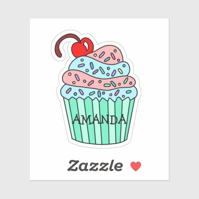 Personalized Cartoon Pink and Blue Cupcake  (Sheet)