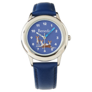 Personalized Cartoon Podenco Dogs Blue Watch