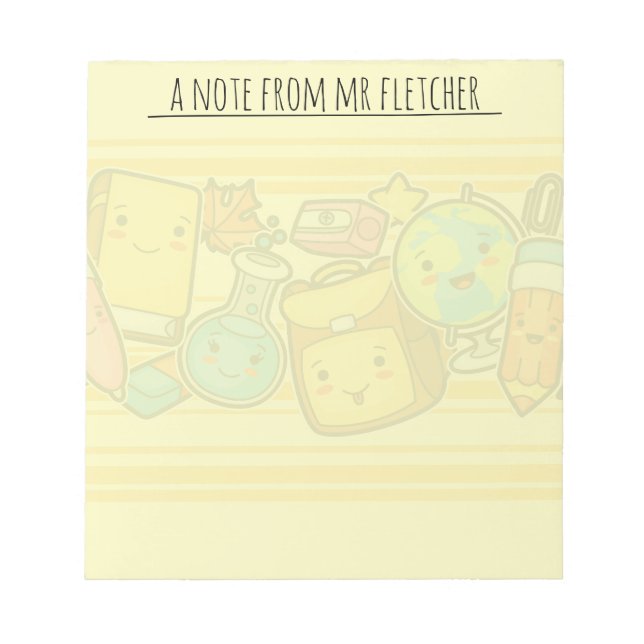 Personalized Cartoon School Supply Pattern Post-it Notepad (Front)