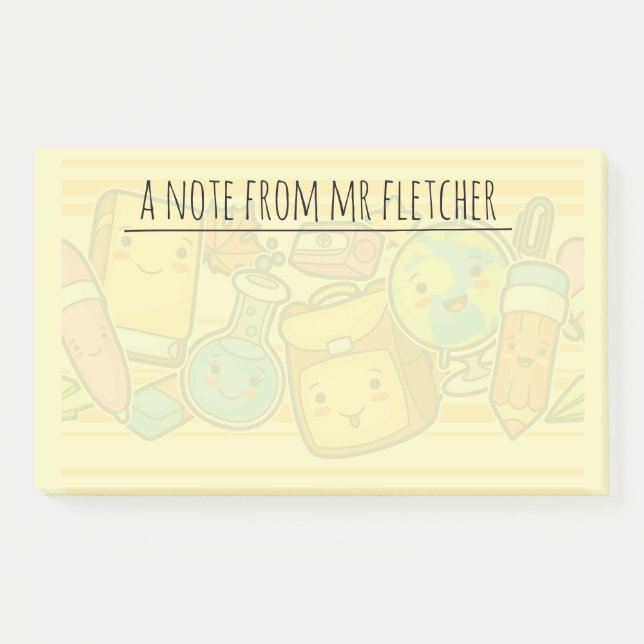Personalized Cartoon School Supply Pattern Post-it Notes (Front)