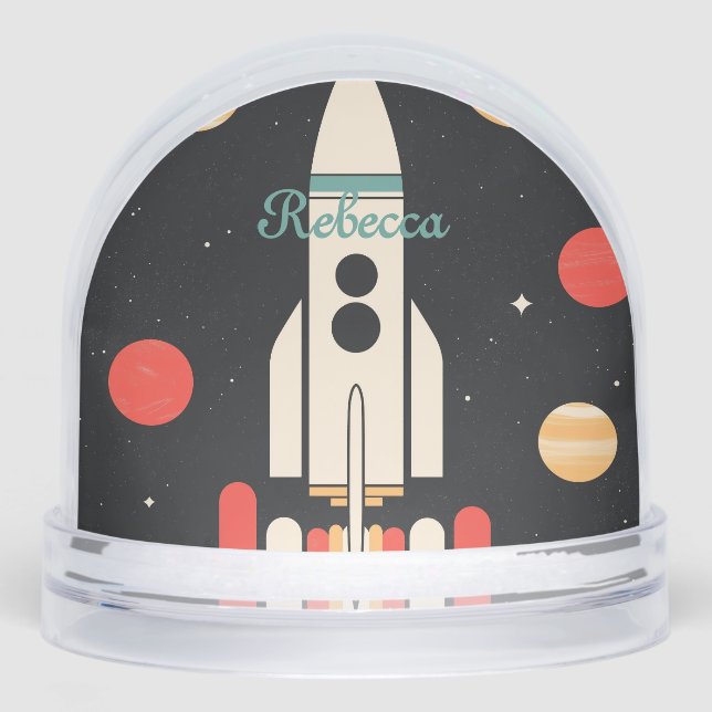 Personalized Cartoon Space Rocket Snowglobe (Front)
