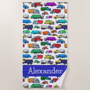Personalized Cartoon-style Truck Illustrations Beach Towel