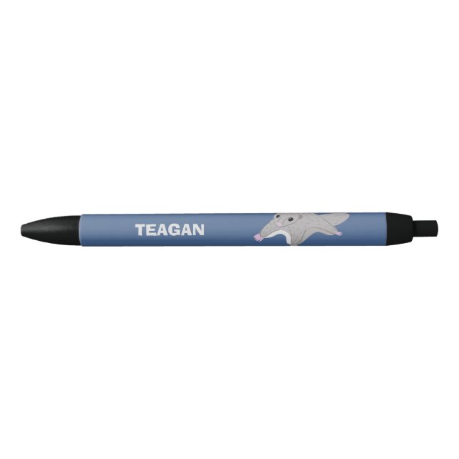 Personalized Cartoon Sugar Glider Grey and Blue Black Ink Pen (Front)