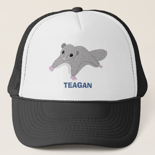 Personalized Cartoon Sugar Glider Grey and Blue Trucker Hat (Front)