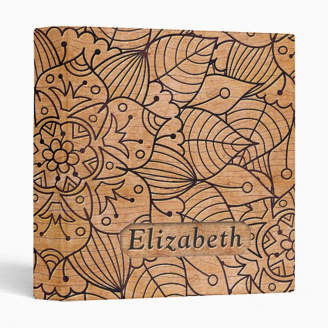 Personalized Carved Wood Floral Mandala Binder (Front/Spine)