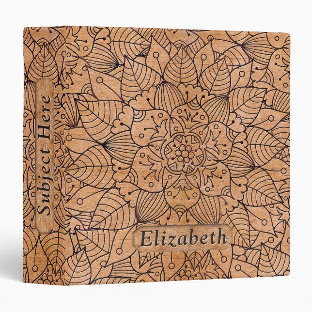 Personalized Carved Wood Floral Mandala Decor Binder (Front/Spine)