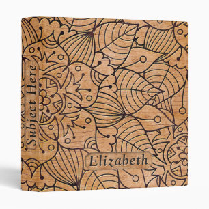 Personalized Carved Wood Floral Mandala Design Binder