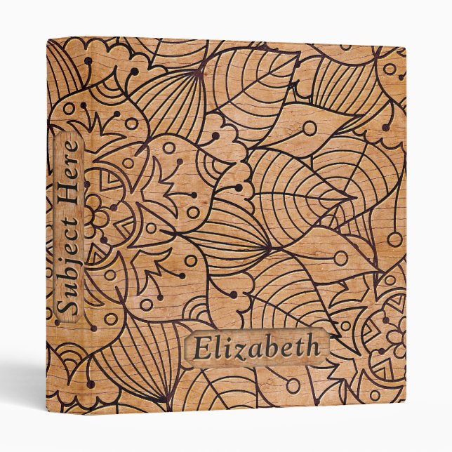 Personalized Carved Wood Floral Mandala Design Binder (Front/Spine)