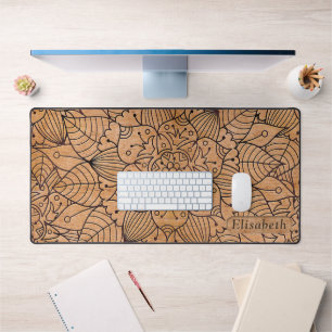 Personalized Carved Wood Floral Mandala Desk Mat