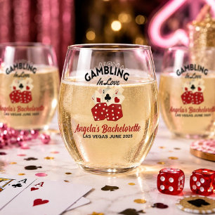 Personalized Casino Las Vegas Bachelorette Party Stemless Wine Glass